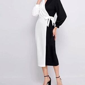 Elegant Black and White Wrap Dress